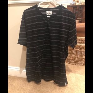 Short Sleeve, Navy/Cream Striped, Henley, XL